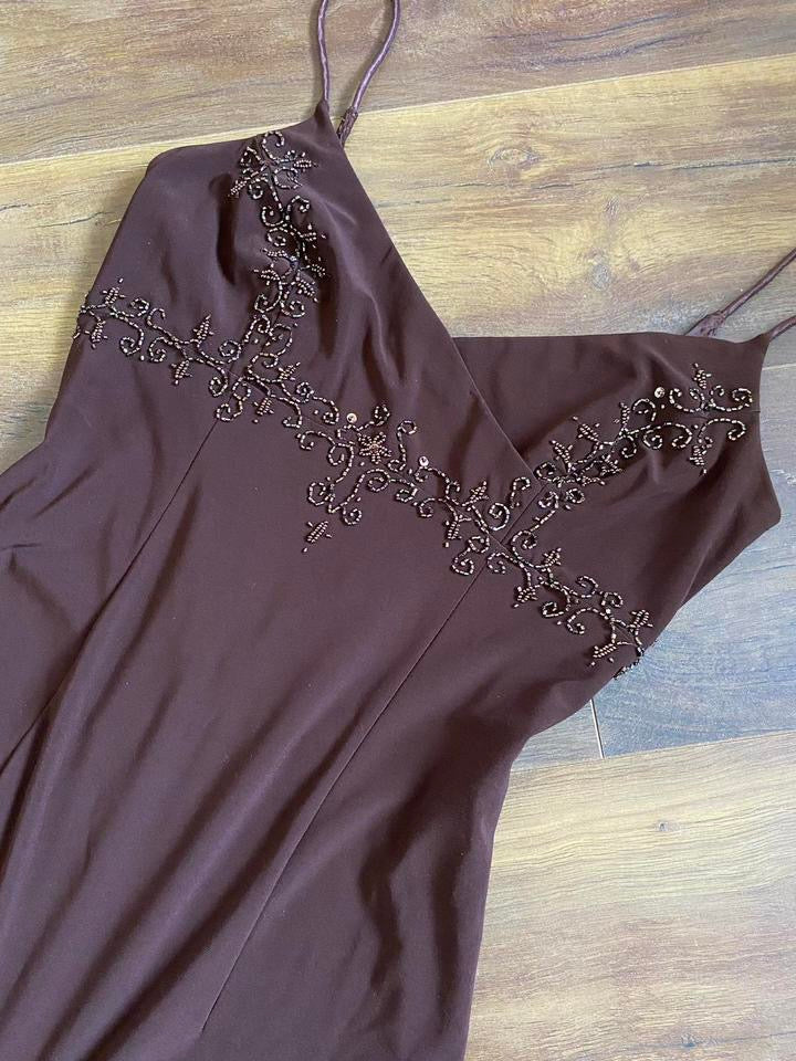 Dave & Johnny brown stretch beaded dress uk 10-12