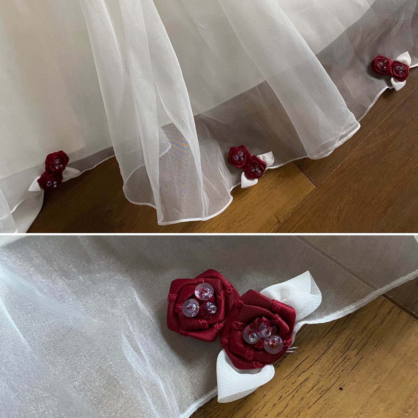 Gorgeous white & red wedding dress & gloves uk 10