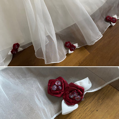 Gorgeous white & red wedding dress & gloves uk 10