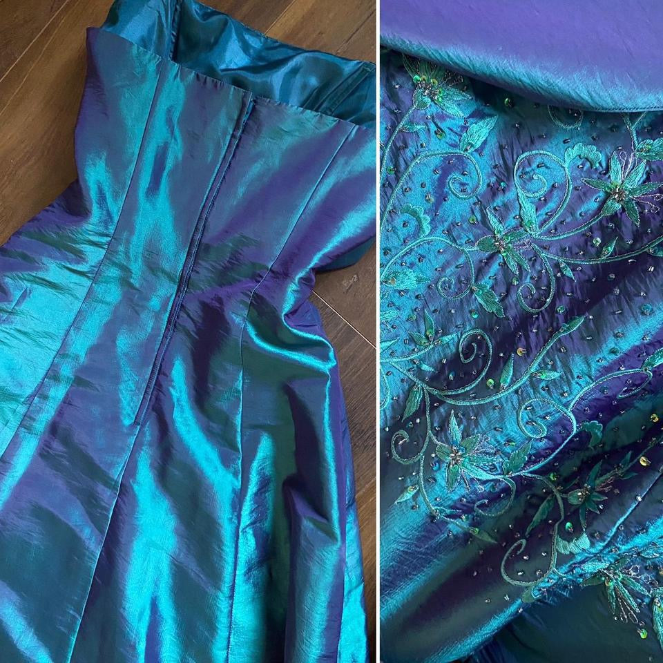 Aqua iridescent strapless a-line prom dress uk 10-12