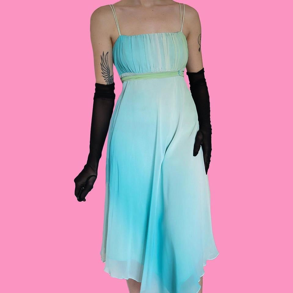 Debut Green & Blue Midi Summer Party Dress UK Size 10