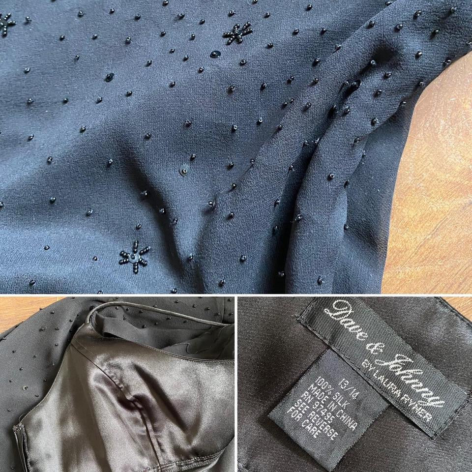 Dave & Johnny 100% silk beaded black evening dress uk 14