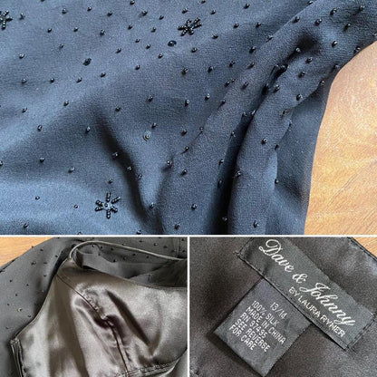 Dave & Johnny 100% silk beaded black evening dress uk 14