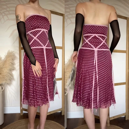Silk blend strapless polka dot dress uk 12
