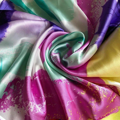 Silky colourful print fishtail evening dress UK 14