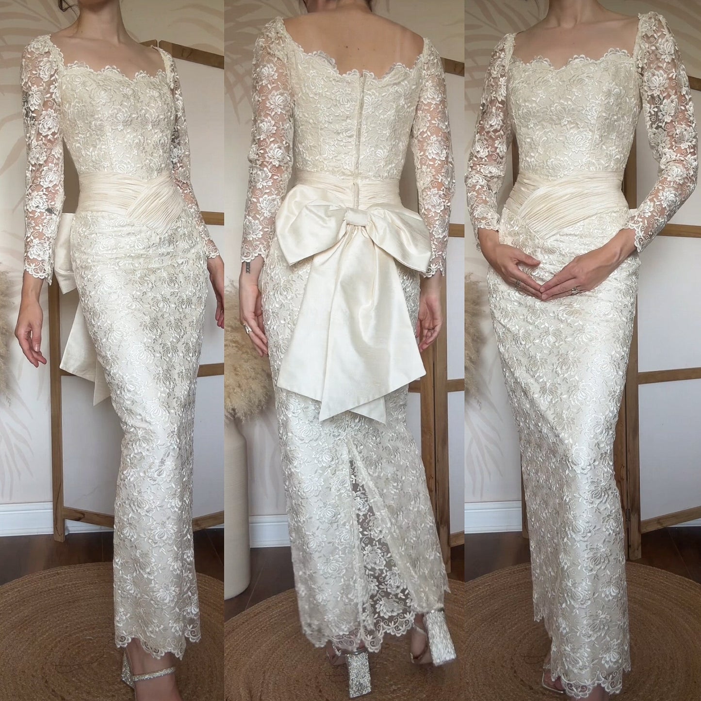 Helen Marina 1990s pure silk lace wedding dress uk 10