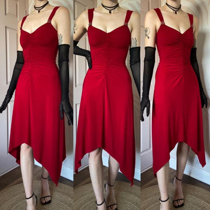 Red stretch midi evening dress UK 8-10