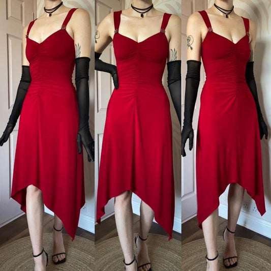 Red stretch midi evening dress UK 8-10