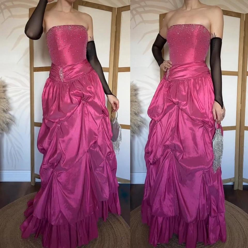 Pink strapless beaded prom gown uk 12-14