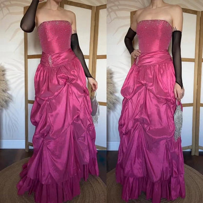 Pink strapless beaded prom gown uk 12-14