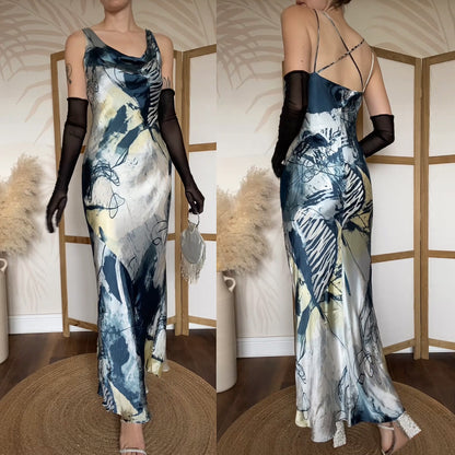 Silk blend print evening slip dress UK 10-12