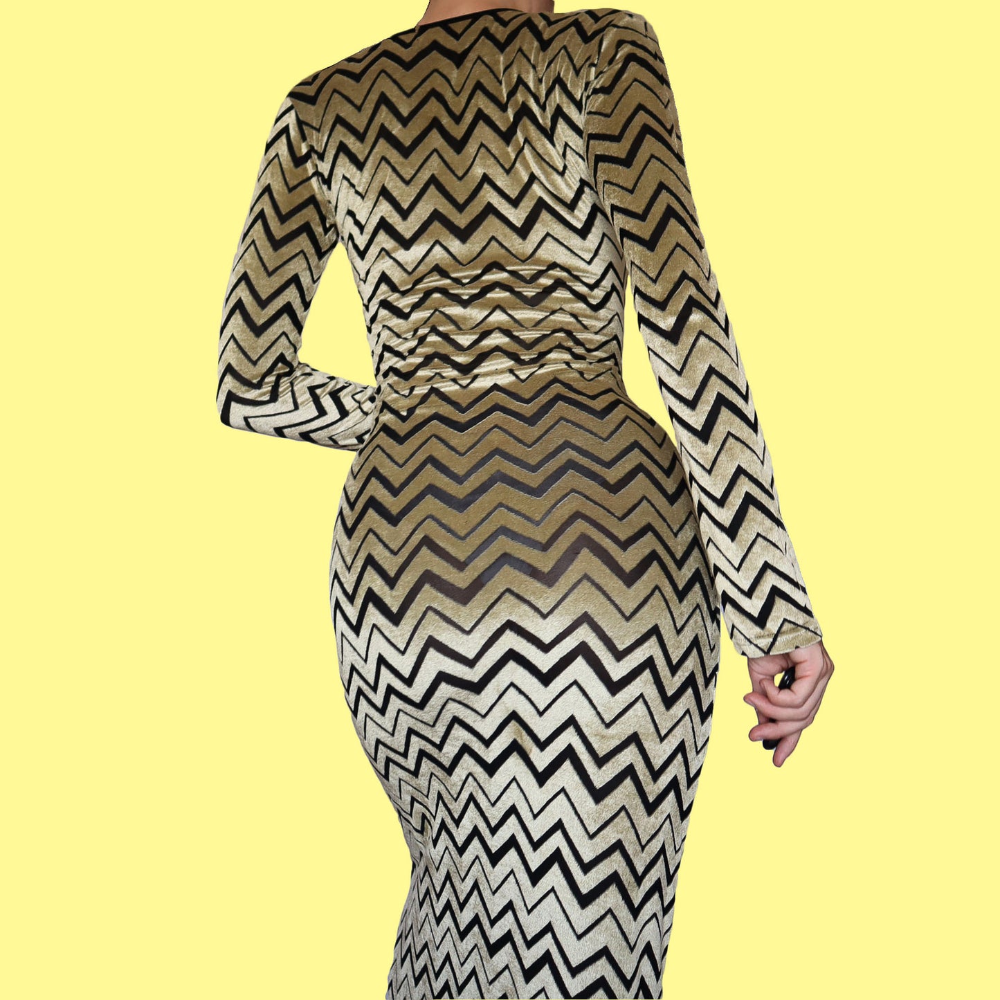 Gold stretch long sleeve velvet evening dress UK 10