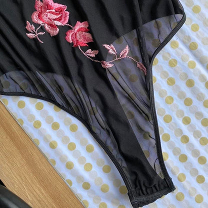 Black sheer floral bodysuit UK 36B