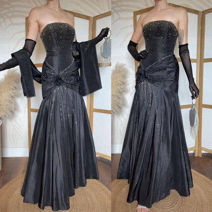 Black strapless beaded prom dress & shawl uk 12