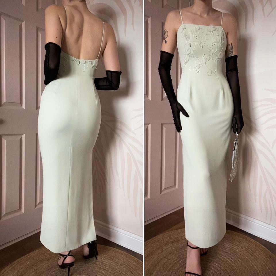 Medici pale green fitted evening dress UK 10