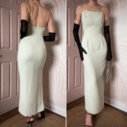 Medici pale green fitted evening dress UK 10