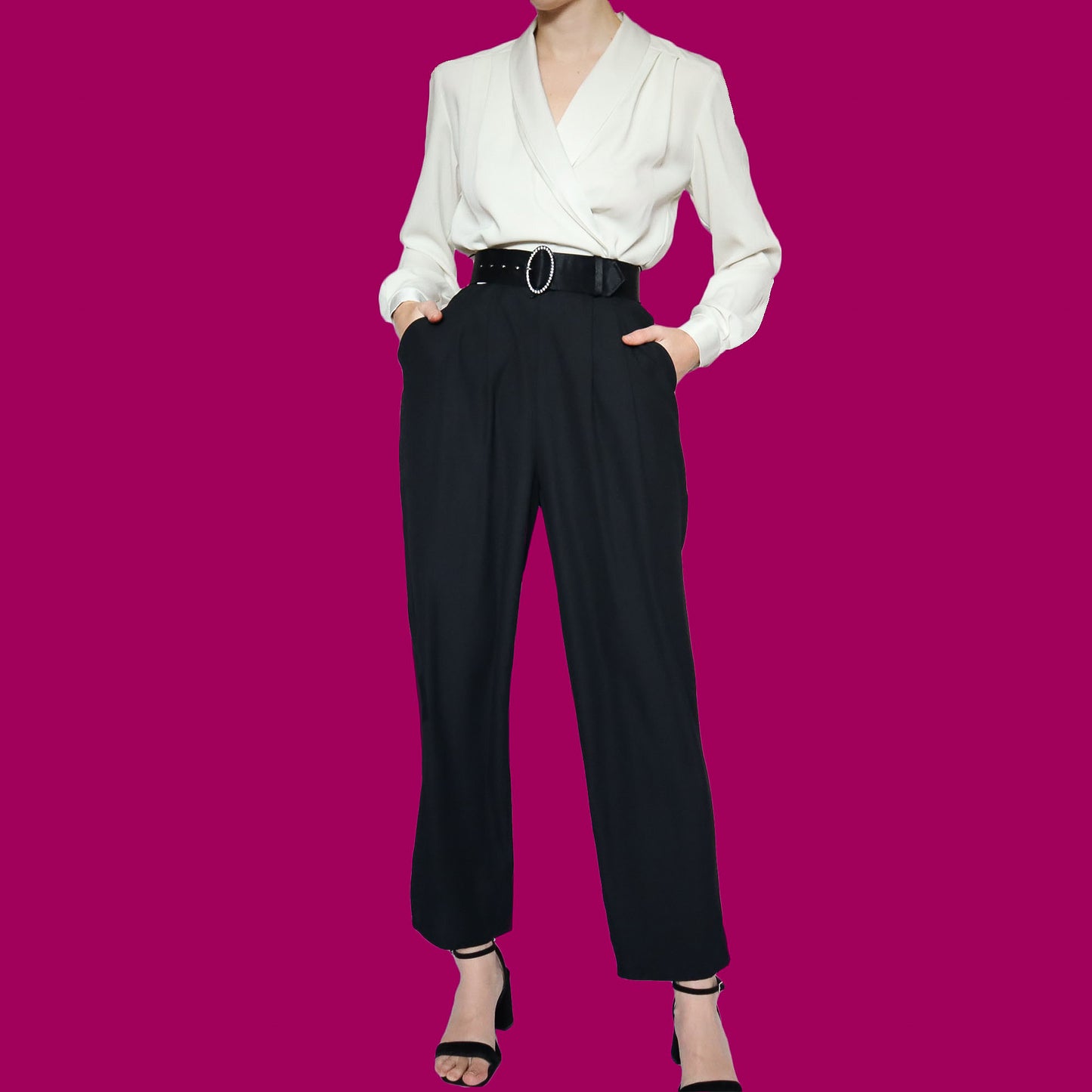 Black & white 80s long sleeve jumpsuit UK 8-10