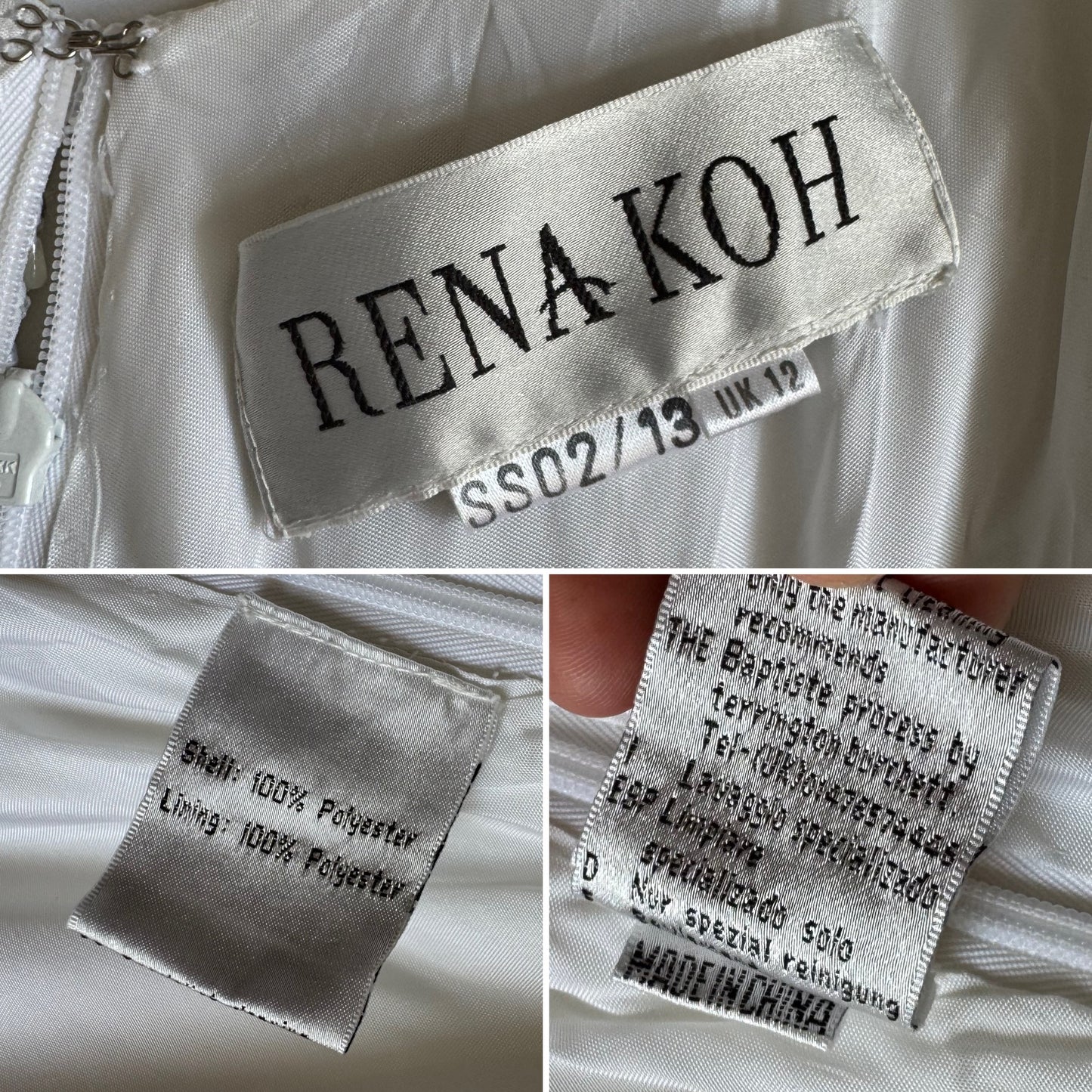 White Rena Koh pearl detail wedding dress uk 10