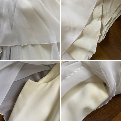 70s petite flared white/cream long sleeve wedding dress uk 8