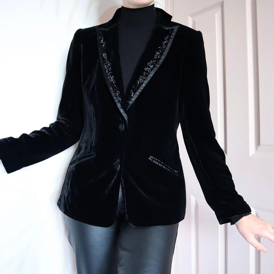Laura Ashley velvet beaded blazer jacket UK M