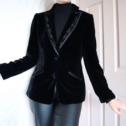 Laura Ashley velvet beaded blazer jacket UK M