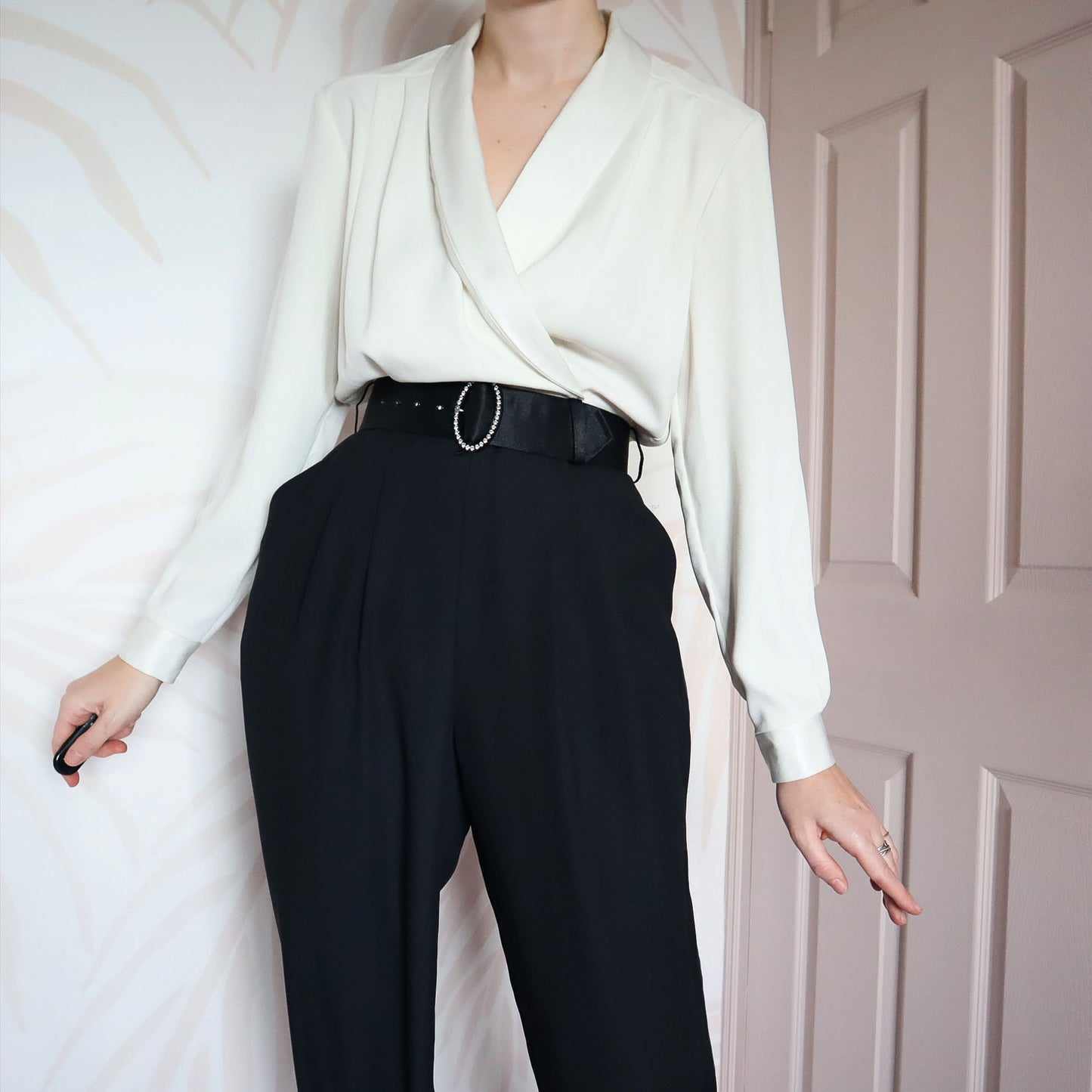Black & white 80s long sleeve jumpsuit UK 8-10
