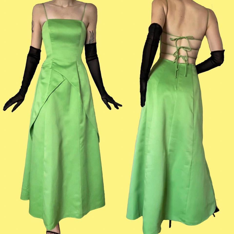 Morgan & Co green strappy back prom dress uk 10-12