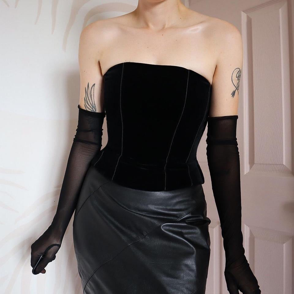 Black Velvet Monsoon Lace Back Corset UK 10