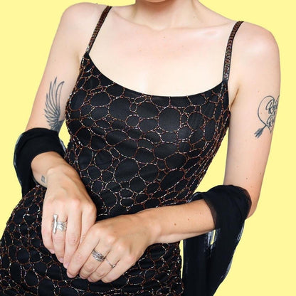 Frank Usher black beaded mini dress & shawl UK 12