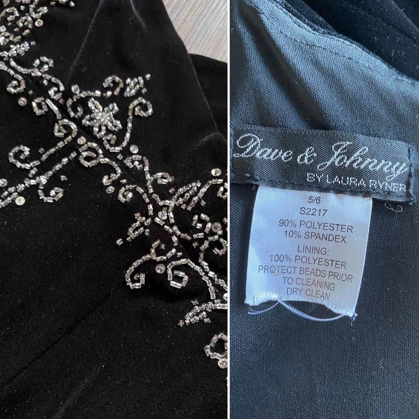 Dave & Johnny black velvet beaded 90s dress uk 10