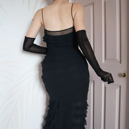 Vintage John Charles black layered evening gown UK 10