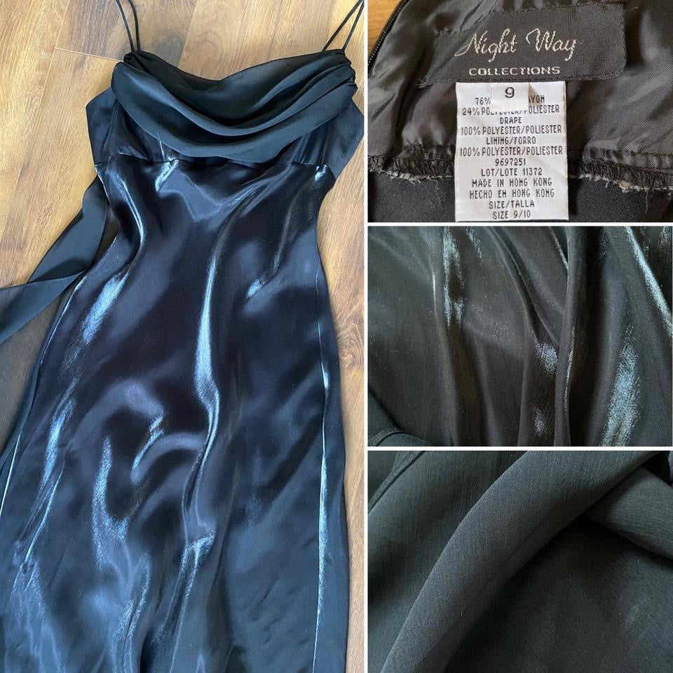 Nightway silky black evening dress uk 10