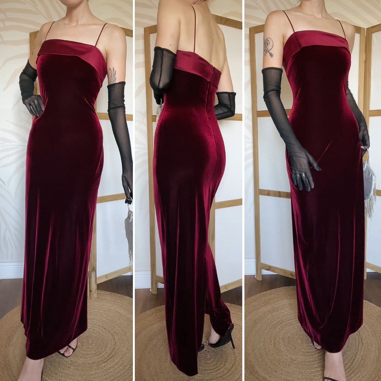 Gina Bacconi red velvet stretch evening dress uk 12