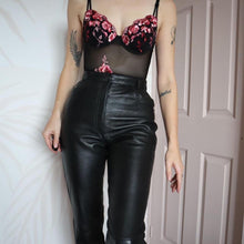 Load image into Gallery viewer, 100% real leather black high waisted trousers UK 8
