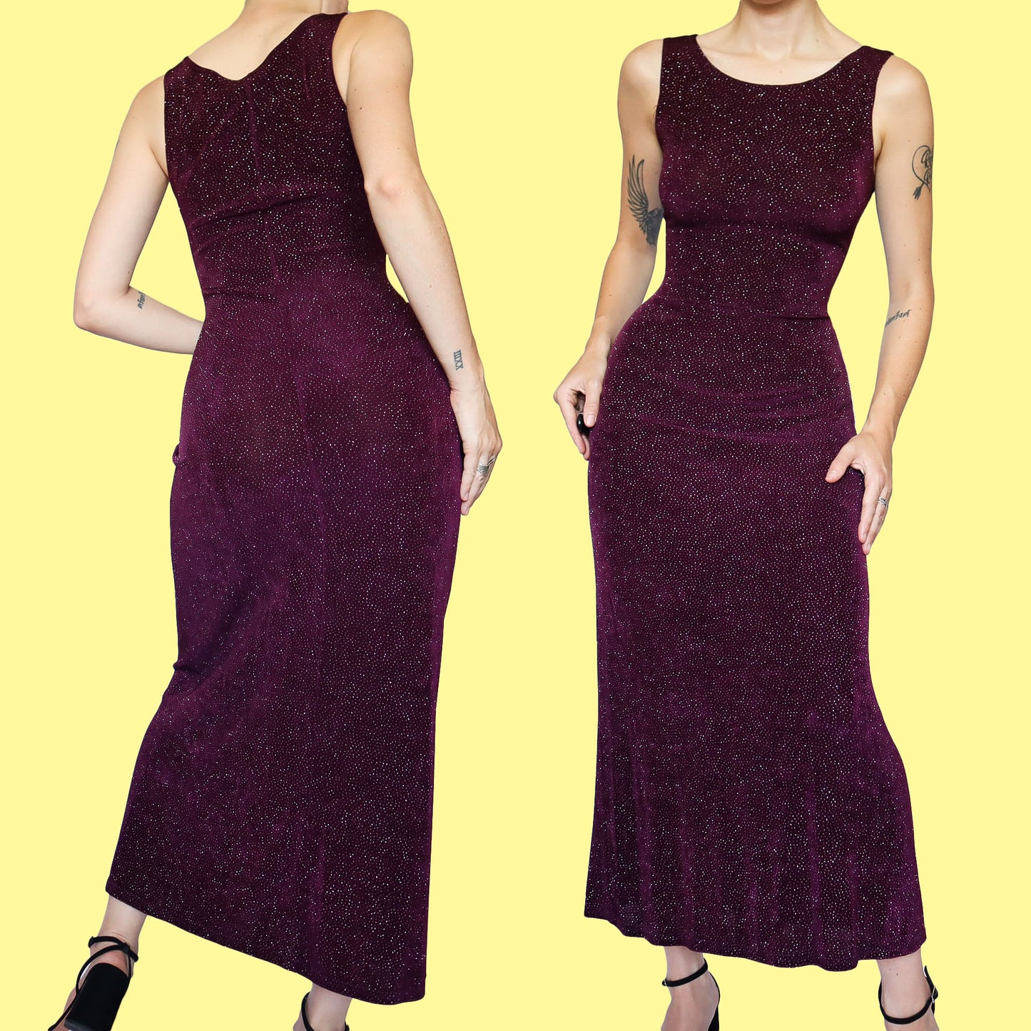 Plum glittery stretch bodycon evening dress UK 12