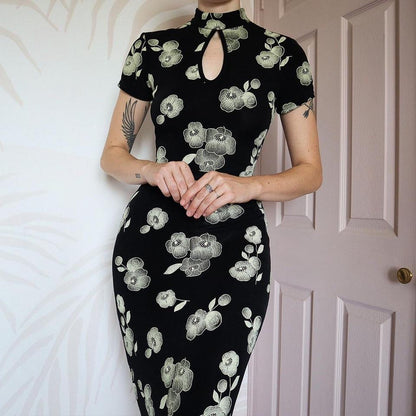 Black stretch high neck short sleeve dress UK 10