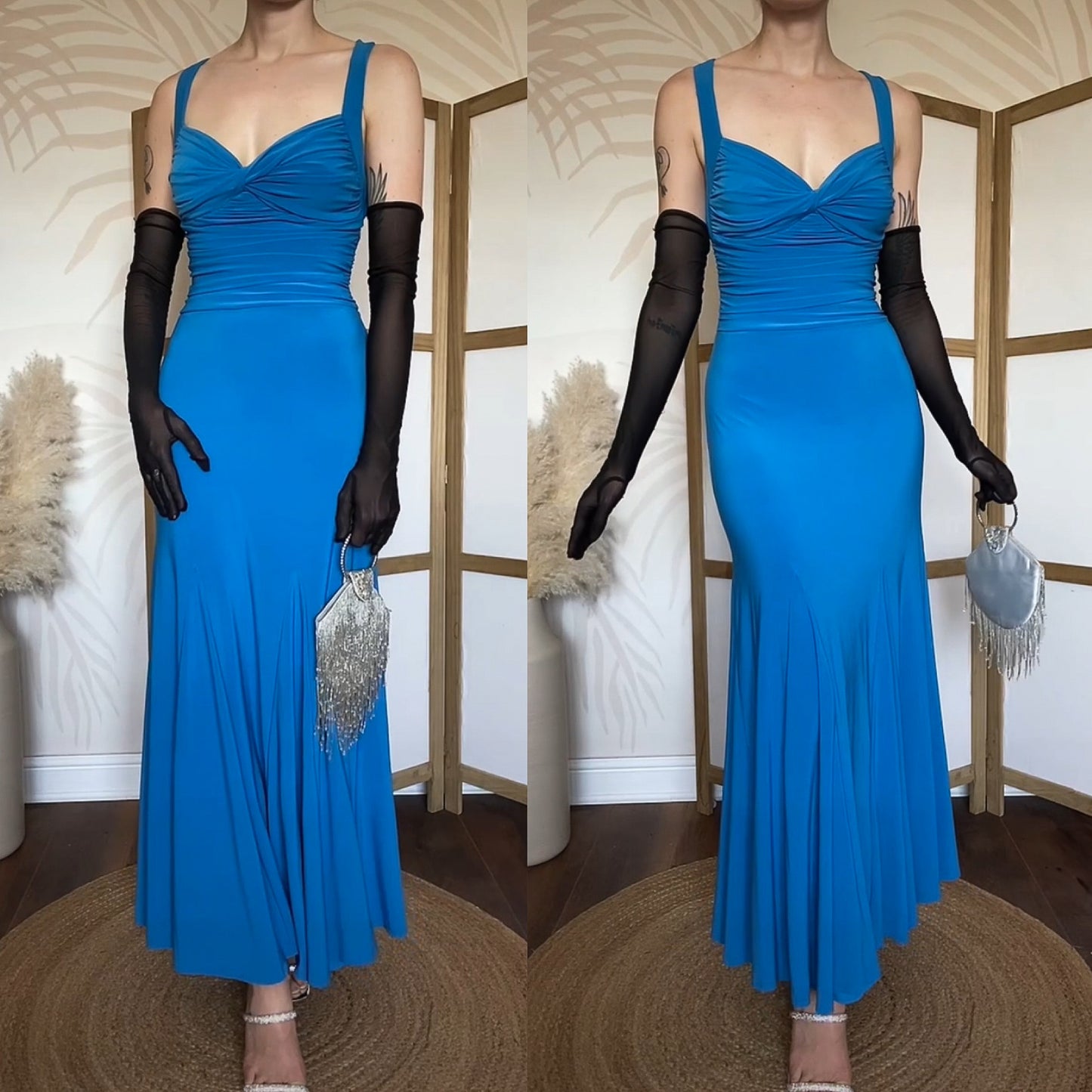Niki Livas blue stretch evening dress uk 8