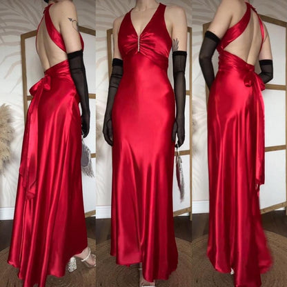 Niki Livas petite red satin prom dress uk 8