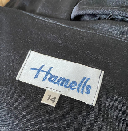 Black 80s stretch draped evening dress UK 14