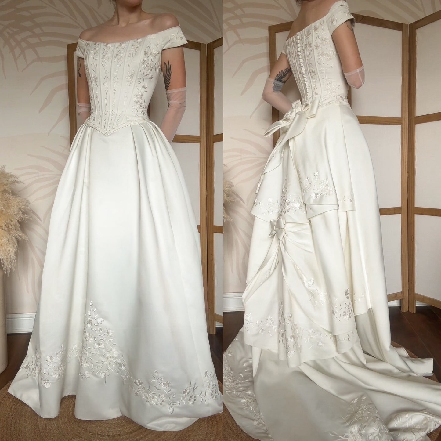 Ivory off shoulder fit & flare wedding dress uk 12