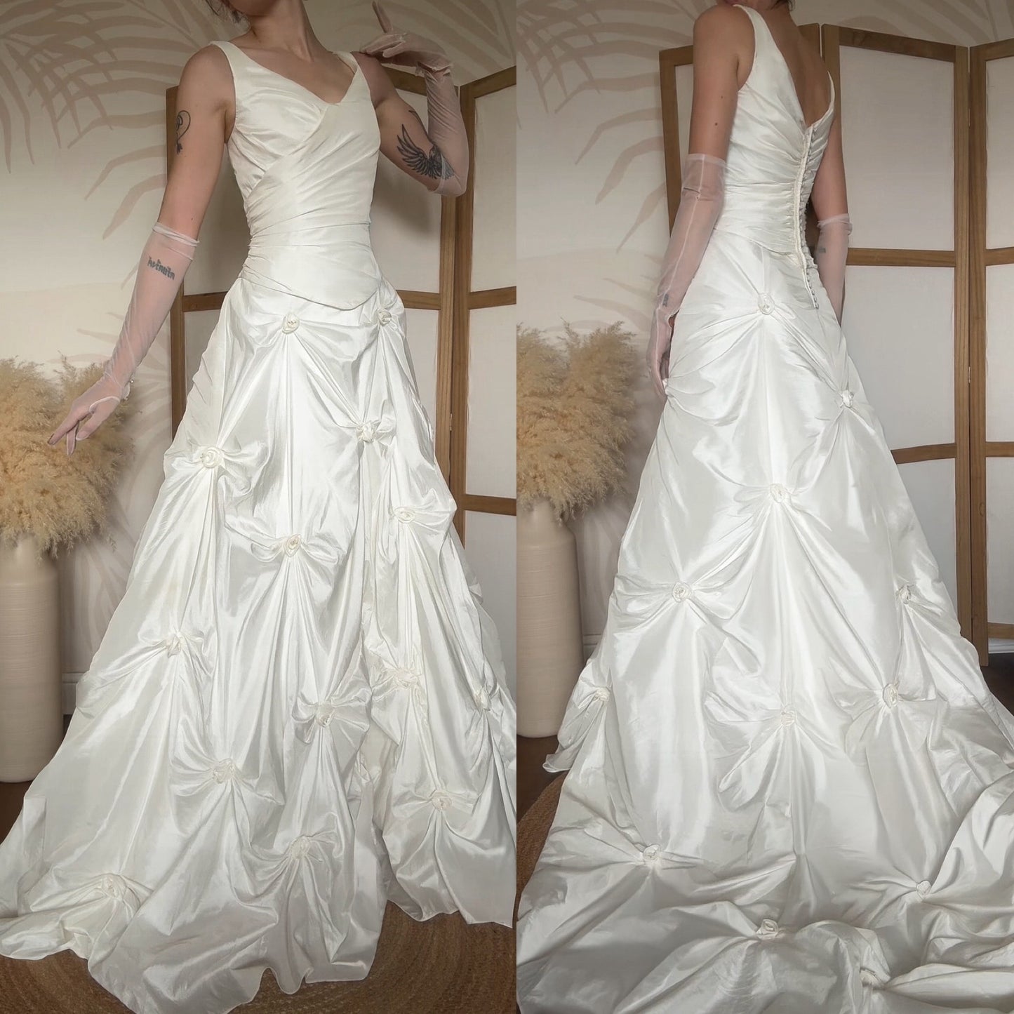 White draped a-line wedding dress uk 10-12