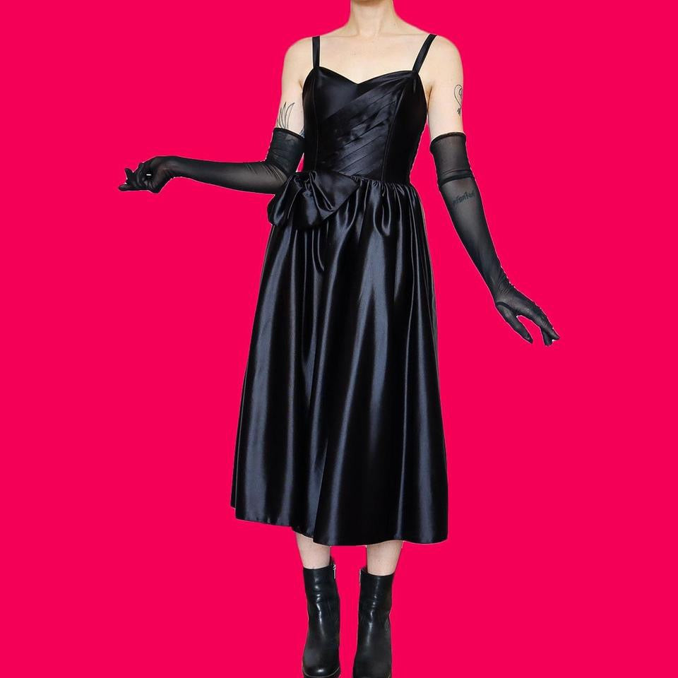 C&A black silky a-line evening dress UK 10