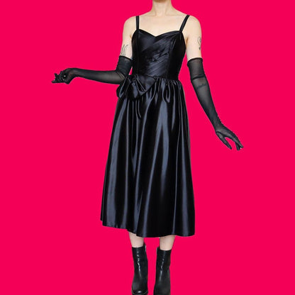 C&A black silky a-line evening dress UK 10