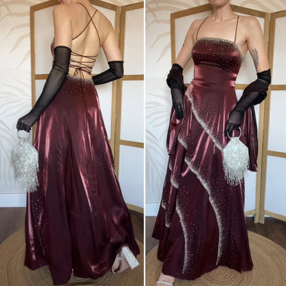 Scala red a-line beaded prom dress & shawl UK 10