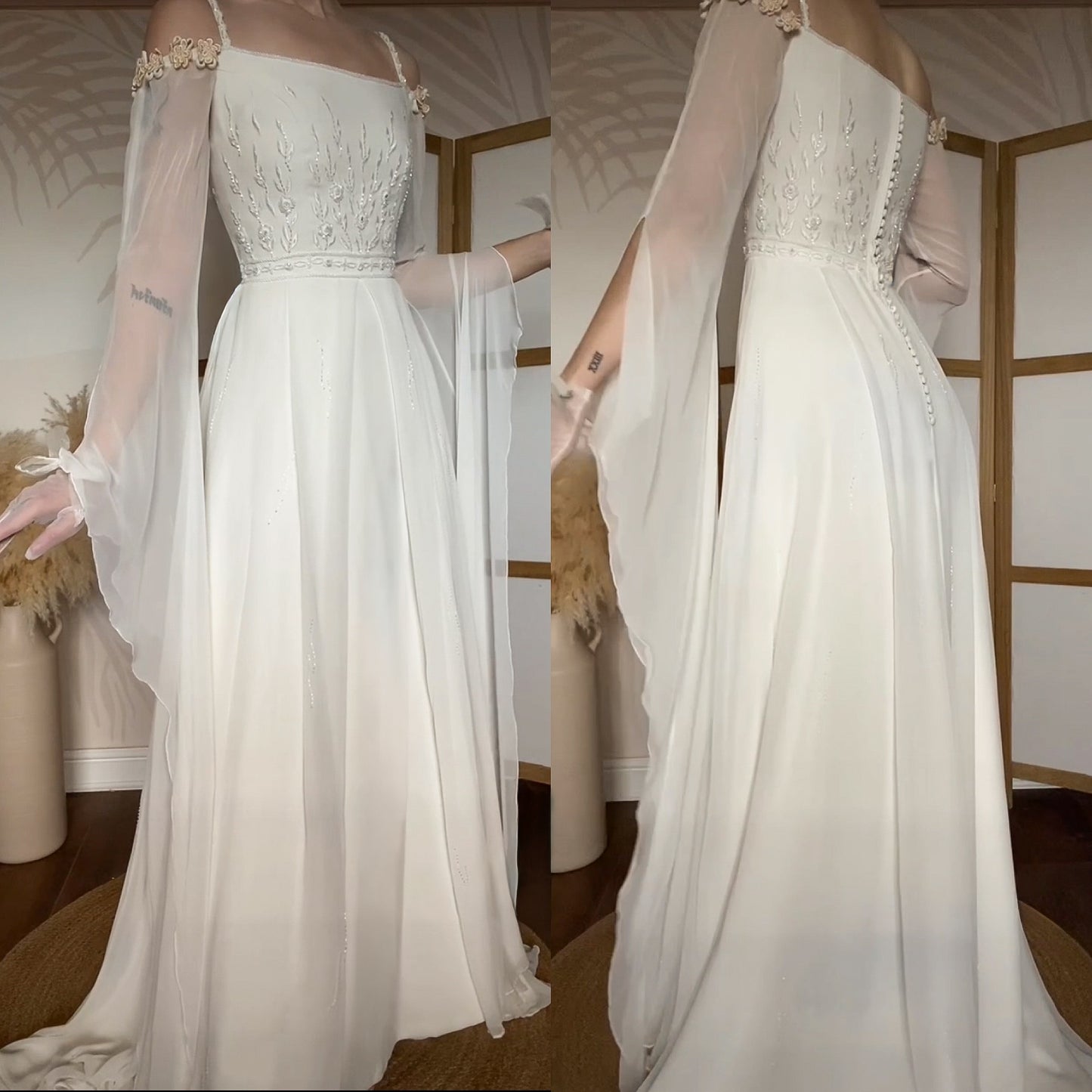 Ivory ethereal long sleeve wedding dress uk 10