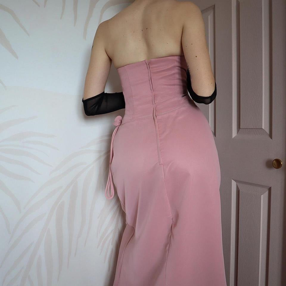 Vintage Hilary Morgan dusky pink evening gown UK 12-14