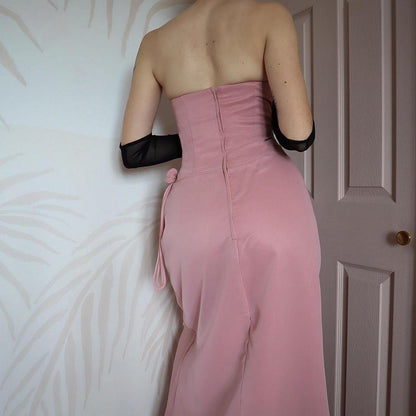 Vintage Hilary Morgan dusky pink evening gown UK 12-14