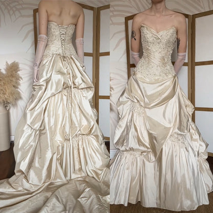 Champagne Maggie Sottero strapless a-line wedding dress uk 10