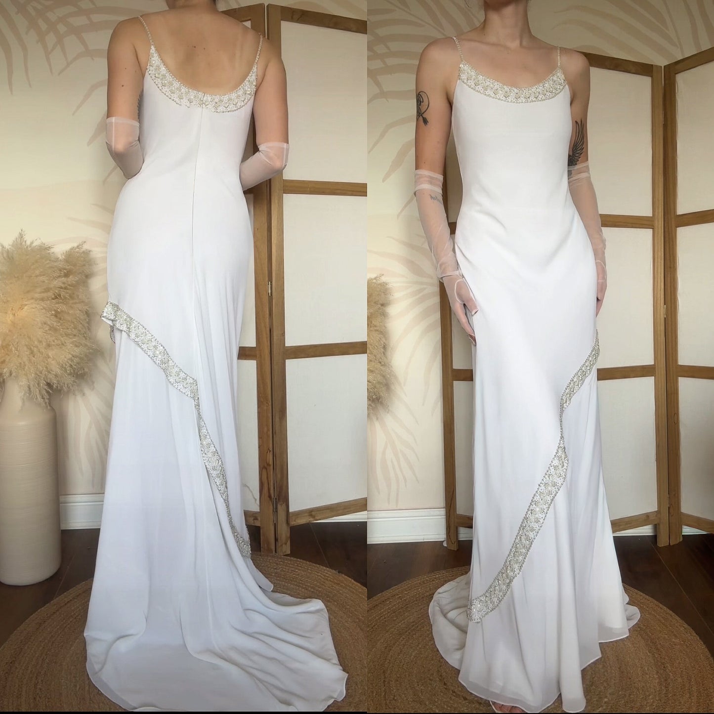 White Rena Koh pearl detail wedding dress uk 10