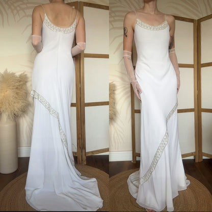 White Rena Koh pearl detail wedding dress uk 10